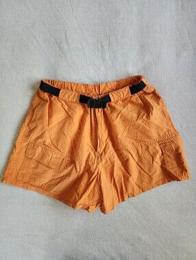 Women's Orange Hiking Cargo Shorts with Elastic Waist